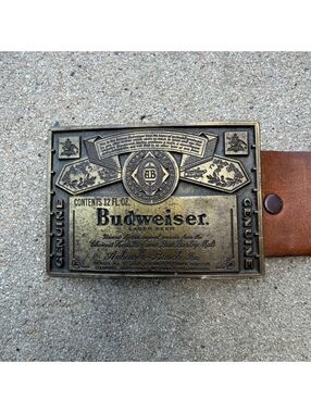 Budweiser Vintage Steerhide Leather Belt Mens 36 Brown Brass Buckle